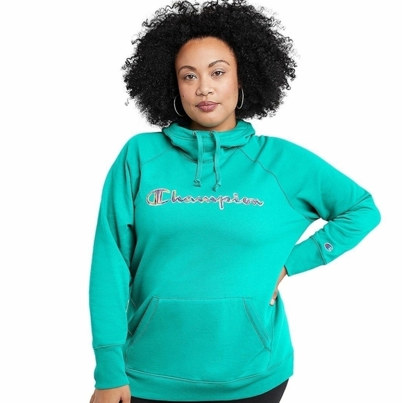 NWT Champion Women's Powerblend Fleece Hoodie Green Reef - Size 1X - Picture 1 of 8